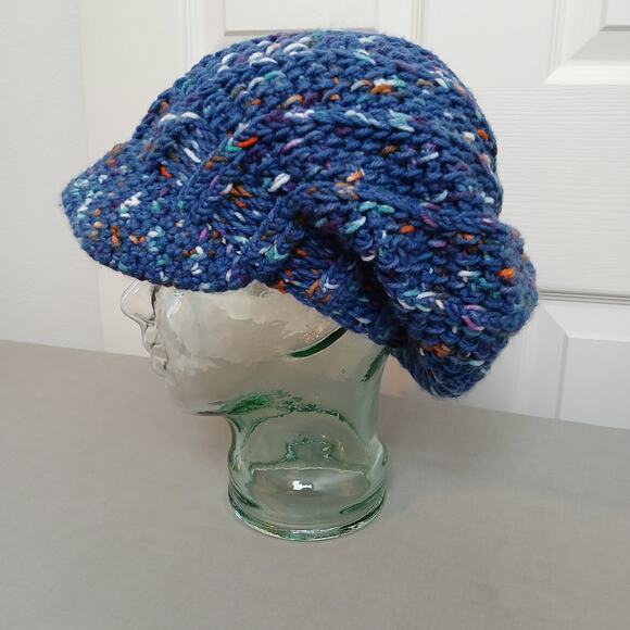 Navy Speckle Slouchy with a Brim OSFM premade newsboy slouch hat boho cottage - Picture 2 of 8
